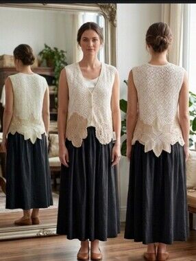 Upcycled Ivory Crocheted VEST S-M Handmade Dont Throw It Out